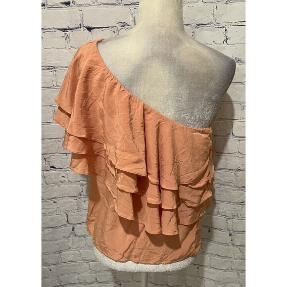 ENDLESS ROSE One Shoulder Ruffle Overlay Top in Nude Pink Size Large - Picture 4 of 6